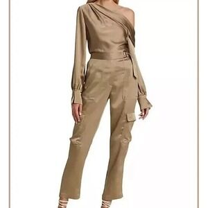Somchai Beige Nutmeg Carolina Belted‎ Satin Cargo Pants Size 12